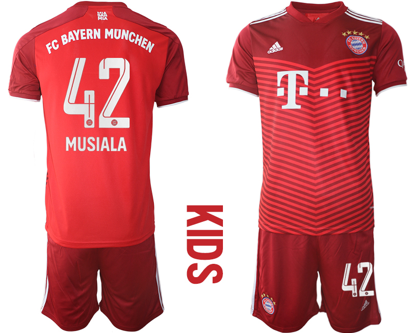 Youth 2021-2022 Club Bayern Munich home red #42 Soccer Jersey->youth soccer jersey->Youth Jersey